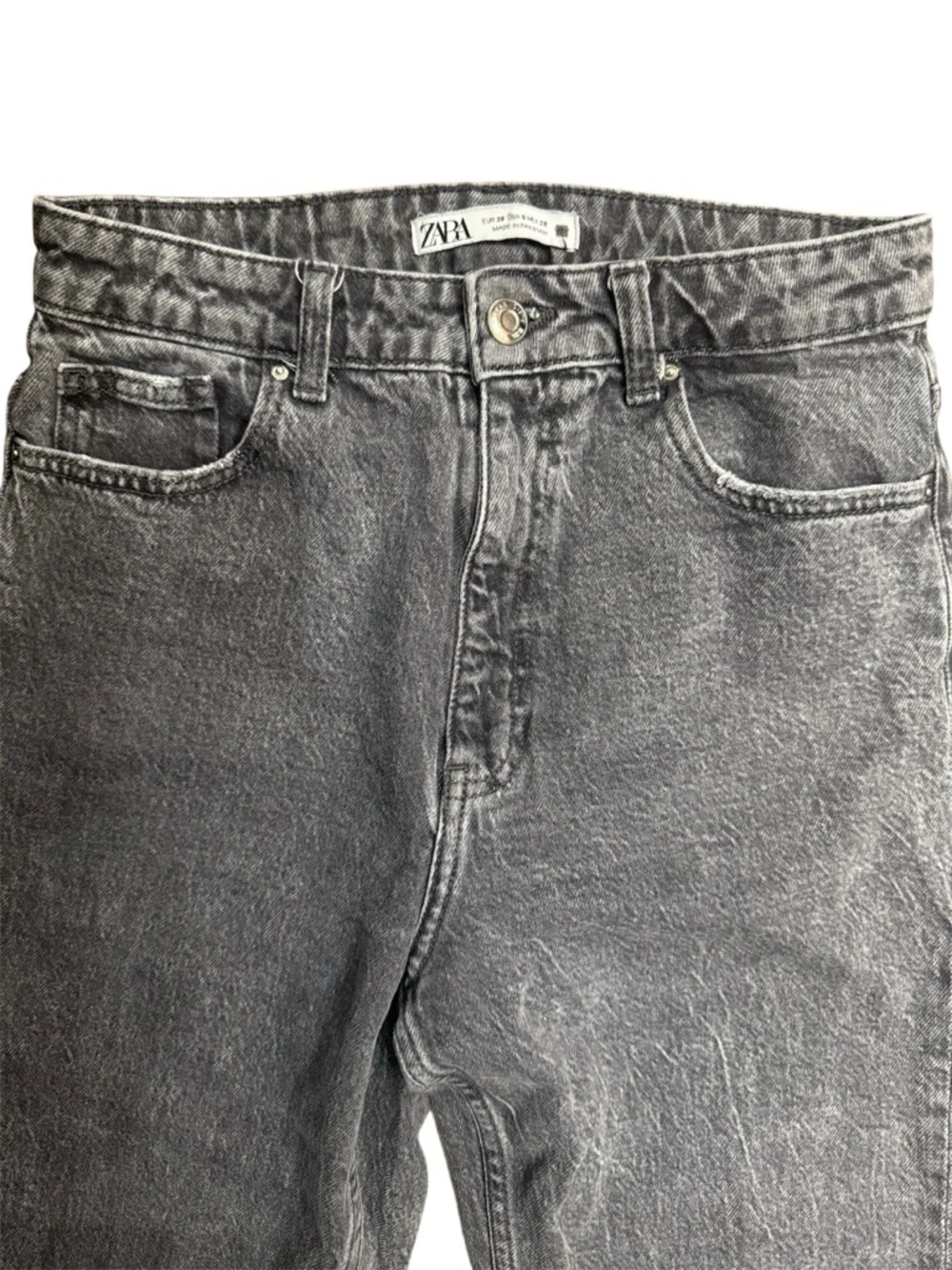 ZARA High Waisted Gray Washed Jeans Straight Leg Vintage Style Size 6 - Picture 3 of 4